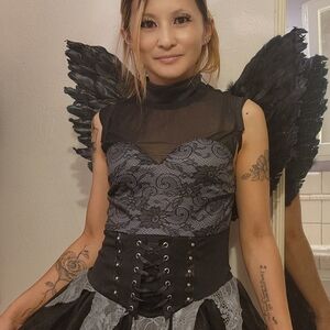 Black and Gray Lace Corset Dress with Wings
